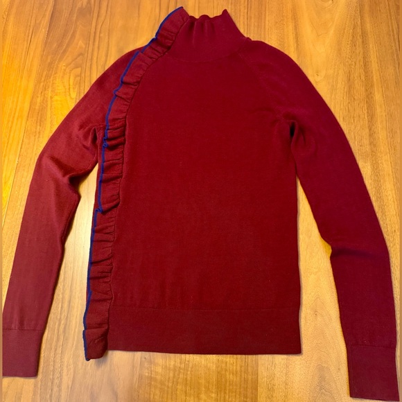 Victoria Beckham Burgundy Merino Wool Turtleneck, Blue Ruffle Detail size s - Picture 4 of 7